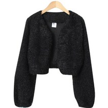 시크블랙 여성용 이타빈 뽀글이 크롭 버튼리스 가디건 cpcd2321k2c