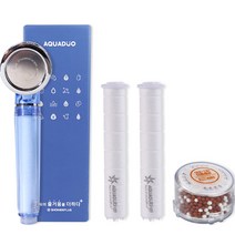 아쿠아듀오 수압상승 샤워 본품 헤드 + 바디필터 2p + 혼합 헤드필터 세트 블루 SF-300A, 1세트