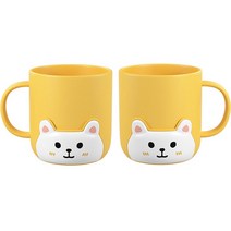 더자카 컬러풀 고양이 양치컵, 옐로, 2개