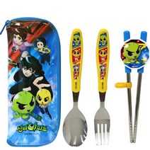 르번 아동용 신비아파트 알찬 교정 젓가락 세트, 숟가락 + 젓가락 + 포크 + 케이스, 혼합색상