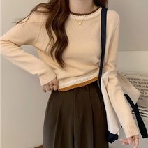 레몬소울 여성용 라몽 배색 라운드 니트티