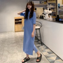 여성용 유니크스퀘어 빅사이즈 기본 반팔 원피스