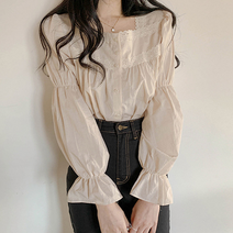 두봄 여성용 레이스 퍼프 셔츠