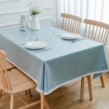 제이에스맘 무지 단색 레이스 방수 식탁보, 라이트블루, 6인(140x220)