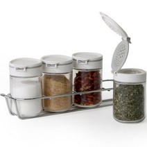 시노글라스 원터치 투웨이 화이트 뚜껑 유리 양념병 4p + 거치대 세트 대, 100ml, 1세트