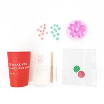 노브워크샵 컵키트 꽃송이 비누 DIY 패키지, 핑크, 민트(꽃조각), 랜덤발송(종이컵, 봉투, 스티커)