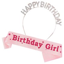 JOYPARTY 메탈릭 생일머리띠   생일어깨띠 Birthday Girl 세트, 로즈골드(머리띠), 핑크(어깨띠), 1세트