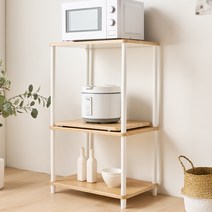 조립식 스마트 전자렌지수납장 선반 렌지대 밥솥다이 렌지대 3단, 오크 화이트