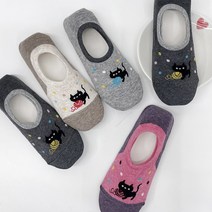 컬러매치 여성용 냥이 미끄럼 방지 패드 덧신 양발 5족 세트