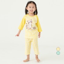 롤리트리 아동용 순면 7부 체크너구리 내의 상하의 세트