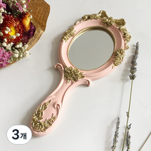 달모아 앤틱 공주 손잡이 원형 손거울, 핑크, 3개