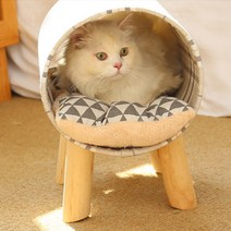 건우코리아 우드받침 체크무늬 고양이 터널 하우스, 브라운, 1개
