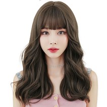 하이유니 그레이스 웨이브 펌 헤어 통가발 52cm + 가발망 + 거치대 세트, 쿨브라운