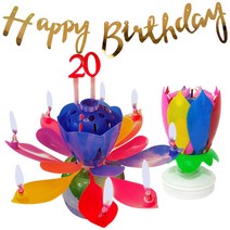 쁘띠마인 연꽃 생일초 + 생일 가랜드 세트, 레인보우(생일초2p), 랜덤발송(가랜드), 1세트