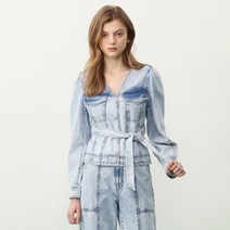 쥬시쥬디 여성용 J브이넥 데님 벨티드 자켓 JUJK322A