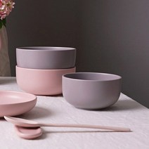 보울보울 레트로라인 공기대접 2인세트, 파우더핑크, 애쉬그레이, 공기 2p + 대접 2p