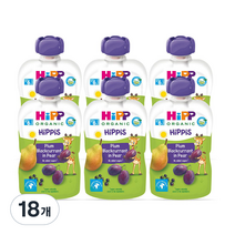 힙 유기농 과일 이유식 100g, 18개, 자두 + 블랙커런트 + 배 혼합맛