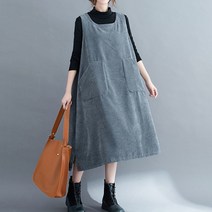 아이엠몽 여성용 골덴 민소매 보레이 롱 원피스