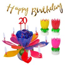 쁘띠마인 연꽃 생일초 4p + 생일 가랜드 세트, 멀티컬러(생일초), 랜덤발송(가랜드), 1세트