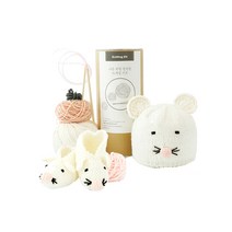 멜로우 신생아 쥐모자 쥐덧신 뜨개질 키트 세트 아이보리