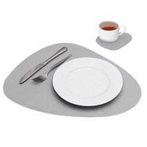 제이더블유 조약돌 양면 테이블매트 + 티코스터 세트, 그레이, 테이블매트 (42 x 34 cm) , 티코스터 (13.5 x 11 cm)