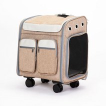 TIMELESS 반려동물 4in1 투포켓 휠 이동백팩, 브라운