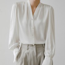 마이시즌 여성용 브이넥 진주버튼 셔츠