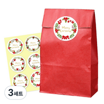종이봉투 소 50p + 크리스마스 스티커 54p, 레드, 3세트