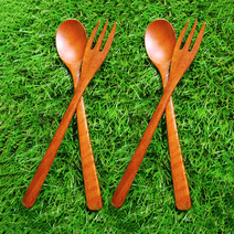 에보니 옻칠 어린이 스푼 + 포크 세트, 혼합색상, 2세트