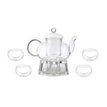 삼호유리 모던 내열유리 티포트 세트 SH teapotset-2, 1세트, 티포트 + 티워머 + 원형잔 4p