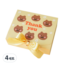 도나앤데코 직사각 선물 포장 상자 소 5p + 리본 5p, 곰돌이 노랑, 4세트