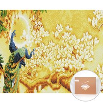 아트조이 DIY 보석 십자수 캔버스형 50 x 40 cm, 황금나무와 공작, 1개