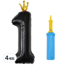 제이벌룬 은박 왕관 숫자 풍선 대 + 손펌프 세트, 1 블랙(풍선), 블루(손펌프), 4세트