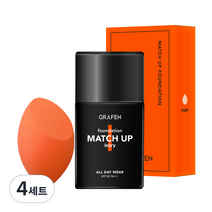 그라펜 매치업 파운데이션 40ml + 엣지 컷 퍼프, 21호 아이보리, 4세트
