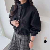 여성용 포켓 밴딩 모직 자켓