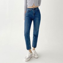 플랜데이 여성용 코튼 일자핏 스판 여유 데님 팬츠
