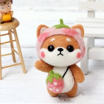 양모 펠트 DIY 키트, 핑크딸기시바, 1세트