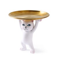진리 인테리어 거실 고양이 장식 트레이 원형, 화이트