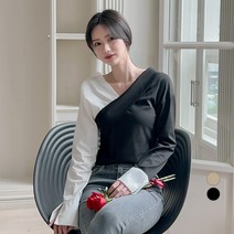에비뉴비 여성용 배색 오프숄더 블라우스