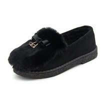 더플로우컴퍼니 여성용 부드러운 퍼 모카슈즈 다이아몬드 리본장식