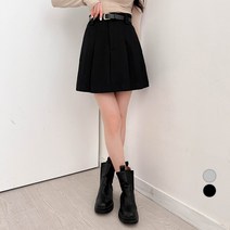 밀키버터 여성용 핀턱 미니 스커트 + 벨트 세트