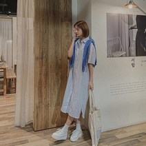 여성용 스카이 박시 셔츠 원피스