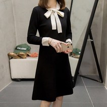 여성용 블랙101 누브 배색리본 플레어 미니 원피스 CH-2214378