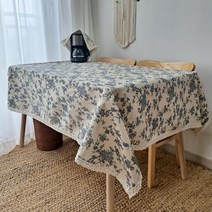 캠핑 감성 체크 꽃무늬 레이스 방수 테이블보, 프렌치블루, 6인(137 x 223cm)