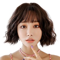 하이유니 히피 펌 보브 컷 헤어 통가발 30cm + 가발망 + 거치대 세트, 브라운블랙
