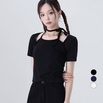 어썸어라운드 여성용 홀터넥 레이어링 반팔 티셔츠