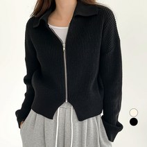 무드인더 여성용 루즈 카라 트임 니트 집업