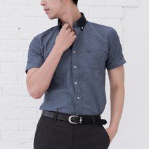 남성용 옥스포드 투톤 카라 반팔 반슬림 버튼다운 와이셔츠 D62