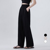 어썸어라운드 여성용 린넨 핀턱 일자 뒷밴딩 팬츠