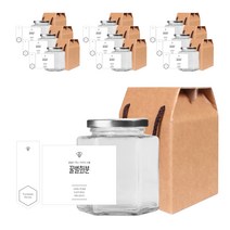 육각 꿀병 680ml + 캡 실버 + 심플 꿀벌 화분 스티커 L + 봉인스티커 + 박스 세트, 10세트